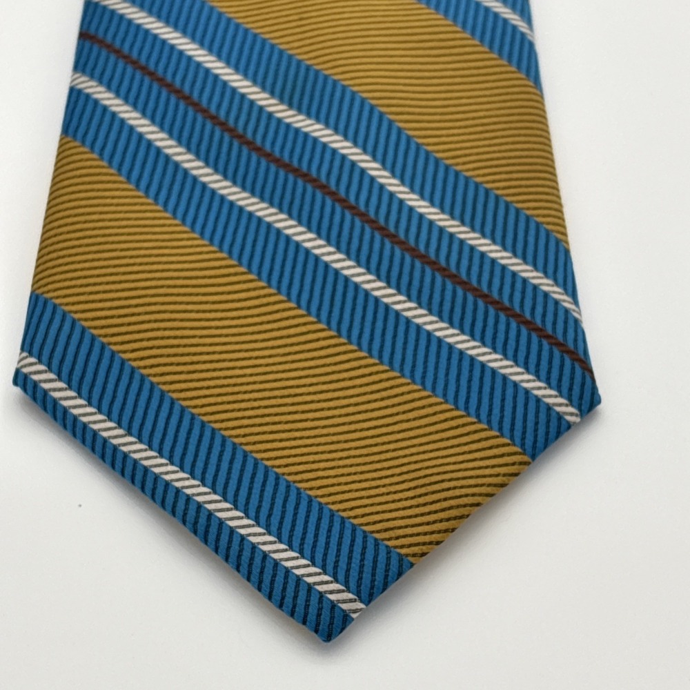 Vintage 70s Lord Copley Striped Tie Turquois Blue Gold Retro Regimental - Picture 3 of 3